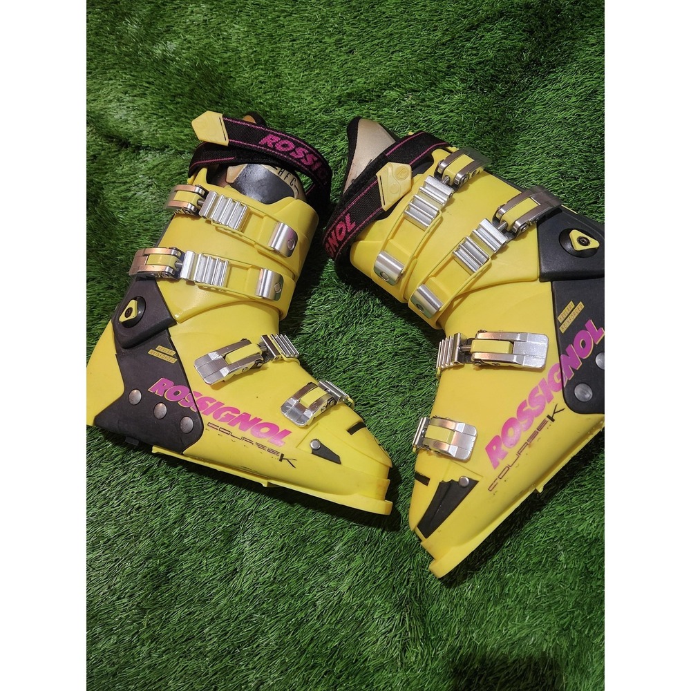 Vintage Rossignol Course K Ski Boots Mens‎ 27.5 314mm Yellow Italy Alpine Aramid